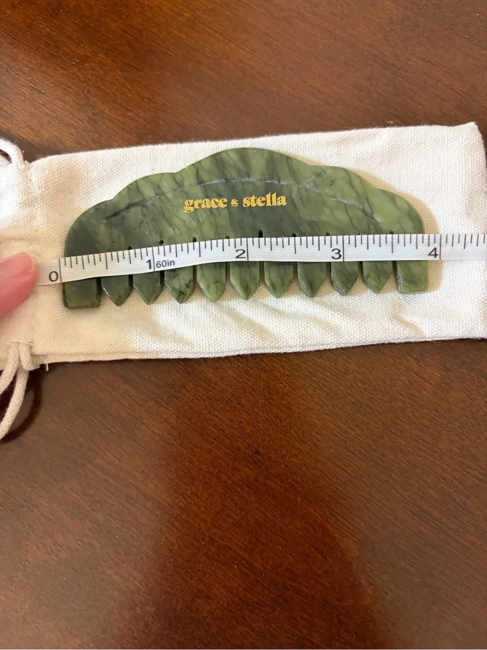 grace & stella Green Jade Wide-Tooth Scalp Massage Comb with Gold Logo